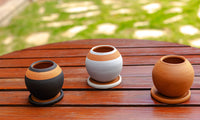 Round Planter with Drainage Plate: Black/Terracotta , Home Decor Housewarming Gift for Her