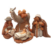 Holy Family and Llama, Fine Ceramic Nativity Set of 5 Christmas Decor