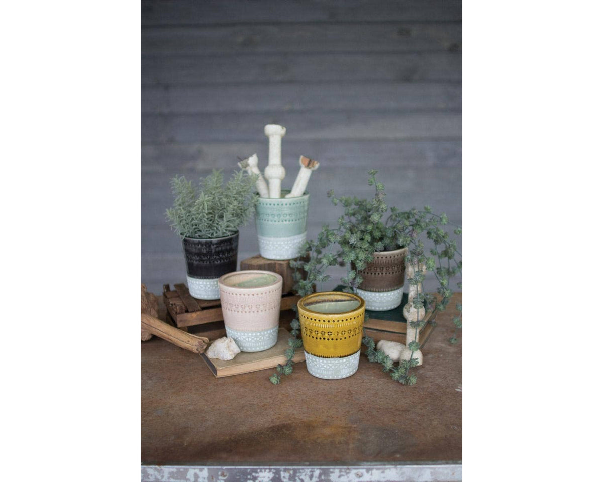 Set of 5 Ceramic Flower Pots, Handmade Colorful Indoor Planter for Succulents and Herbs, Housewarming Gift for Her