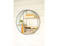 Round Wire Mesh and Recycled Wooden Hanging Wall Shelf Decor, Home Decor Housewarming Gift for Her