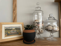Round Planter with Drainage Plate: Black/Terracotta , Home Decor Housewarming Gift for Her