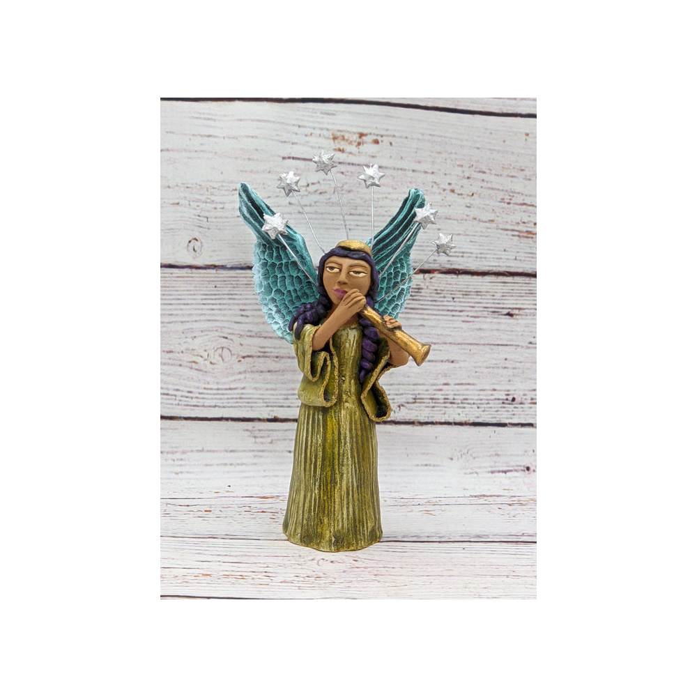 Christmas Decorations, Angel with Flute, Christmas Angel Home Decor, Handmade Angel Art from Oaxaca Mexico, Original Sculpture