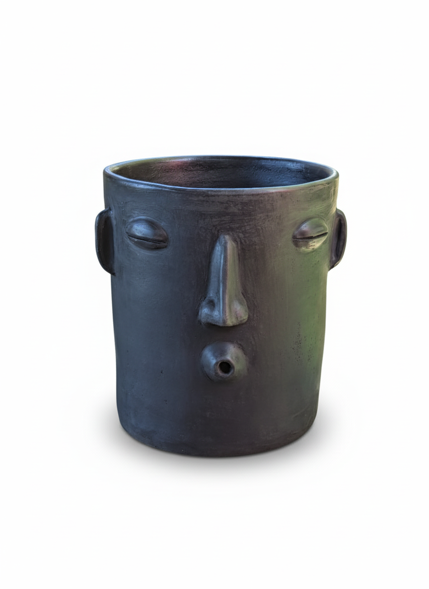 Big Face Planter & Whistler Flower Pot, Handmade Mexican Pottery of Atzompa Mexico, Indoor Outdoor Home Decor
