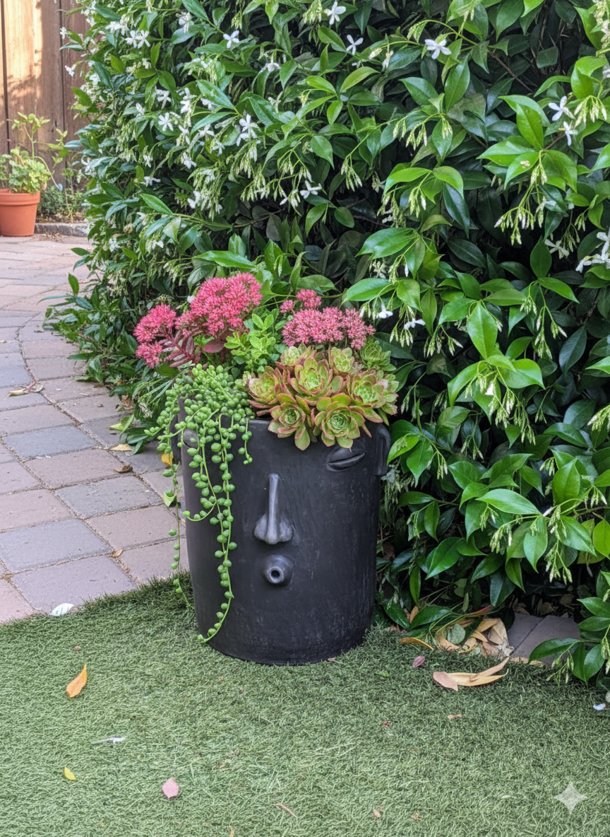 Big Face Planter & Whistler Flower Pot, Handmade Mexican Pottery of Atzompa Mexico, Indoor Outdoor Home Decor