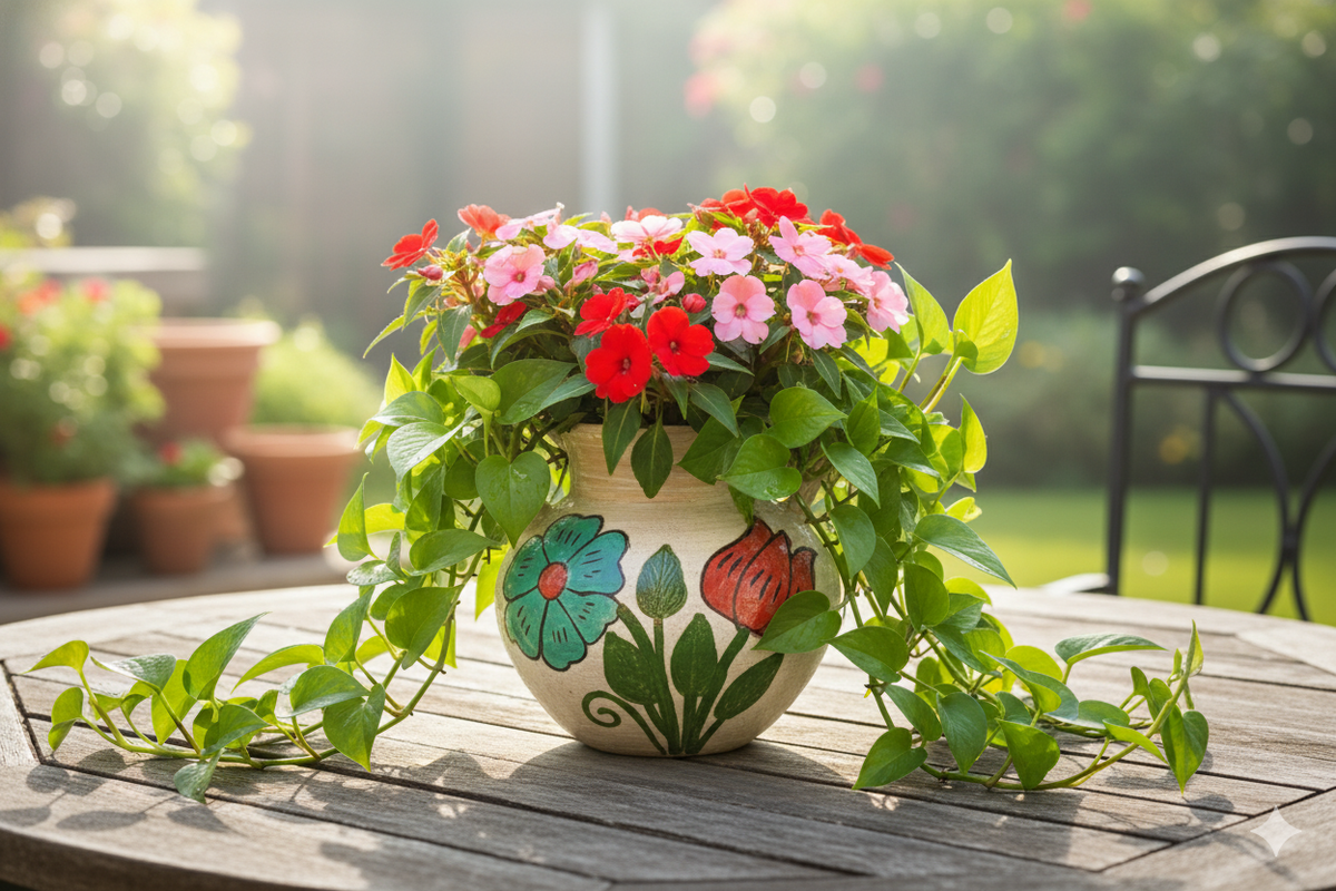 Planter Pot with Handles, Ceramic Flower Pot, Handmade Mexican Pottery from Atzompa, Mexico, Indoor Outdoor Home Decor, Charming Plant Pot