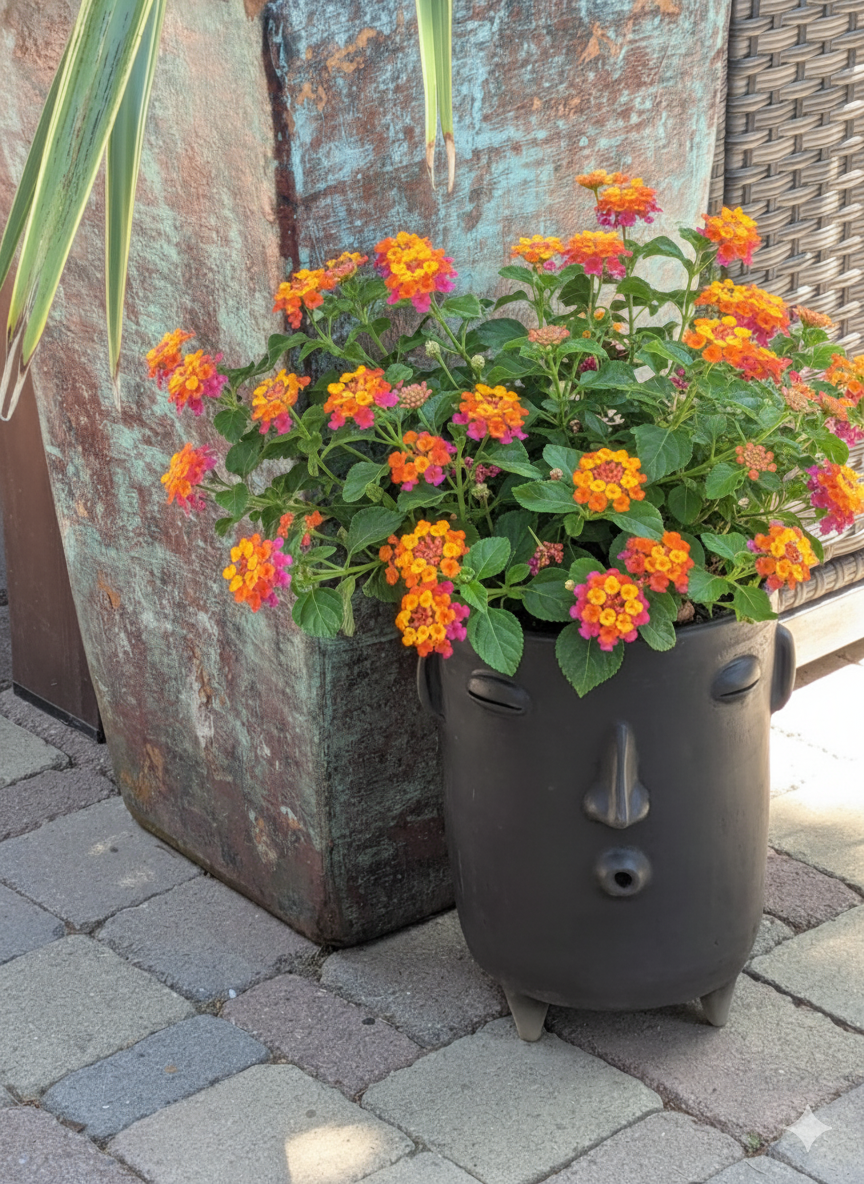 Big Face Planter & Whistler Flower Pot, Handmade Mexican Pottery of Atzompa Mexico, Indoor Outdoor Home Decor