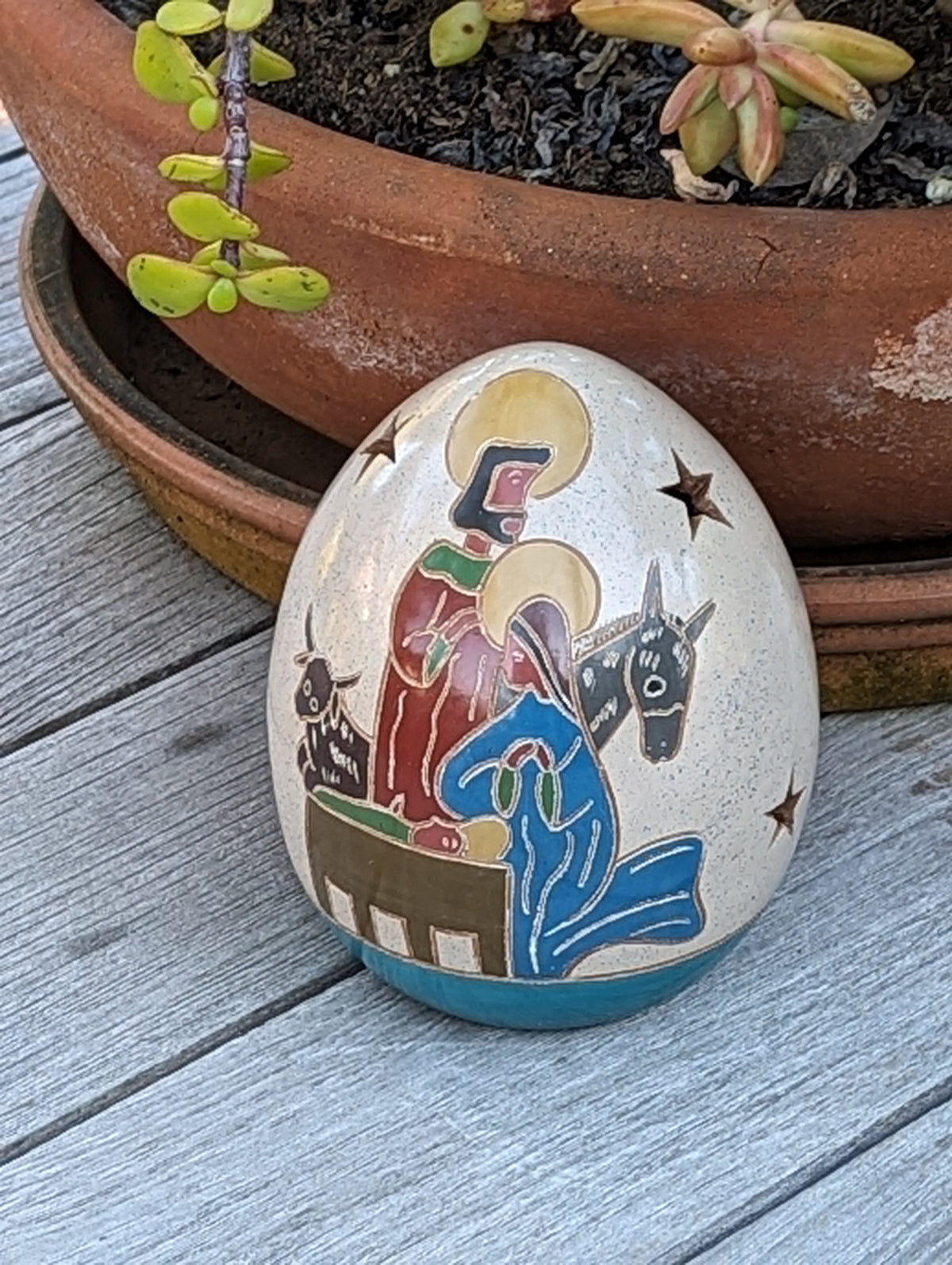 Holy Family with Animals Luminary, Handmade Ceramic Home Decor from Nicaragua, Housewarming Gift
