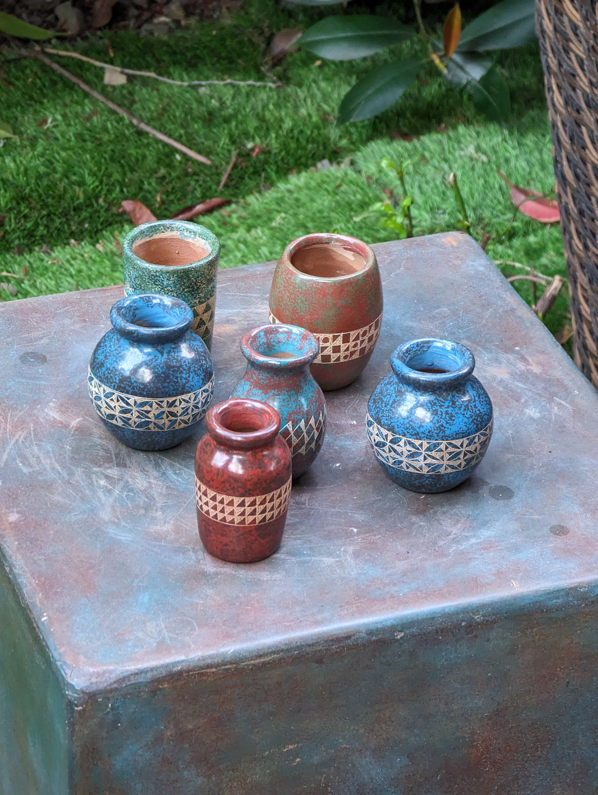 Mini Ceramic Pots (6), Decorative Vessels in Mixed Colors for Plants, Pens, Stuff | Home Decor from Nicaragua