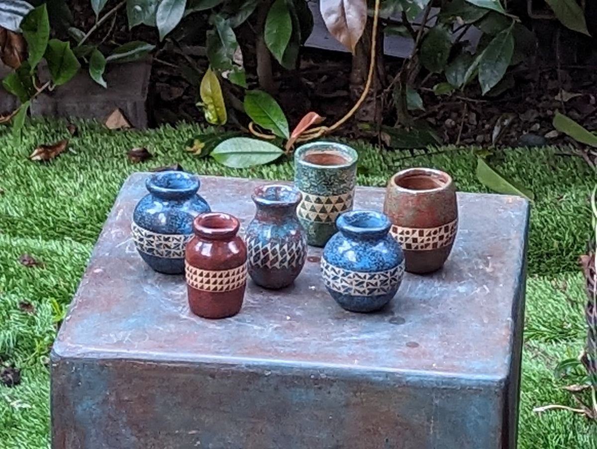 Mini Ceramic Pots (6), Decorative Vessels in Mixed Colors for Plants, Pens, Stuff | Home Decor from Nicaragua