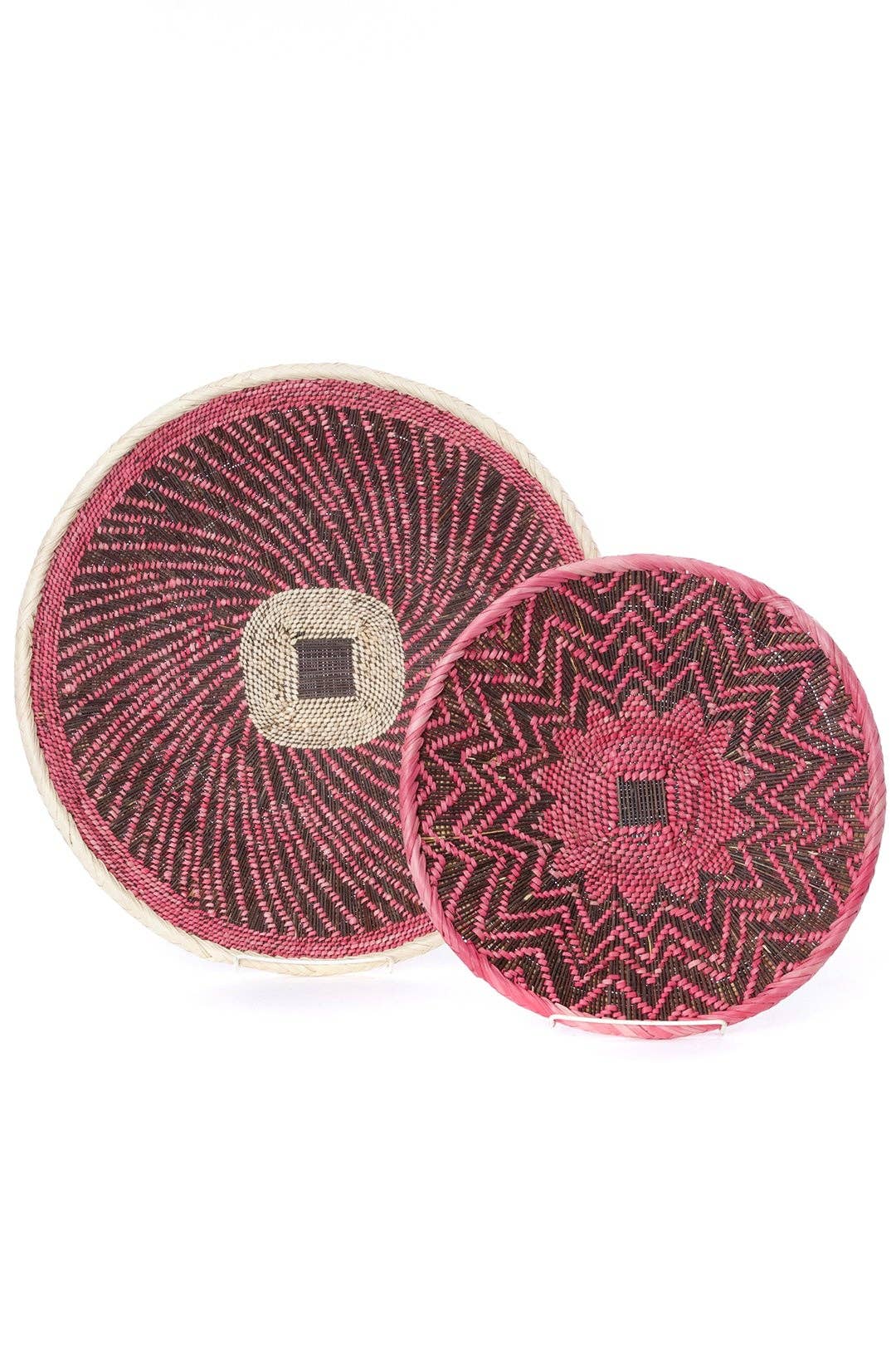 Handwoven BaTonga Pink Spiral Design Wall Basket, Home Decor Housewarming Gift for Her, Large