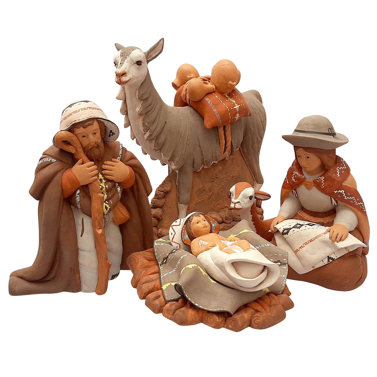 Holy Family and Llama, Fine Ceramic Nativity Set of 5 Christmas Decor