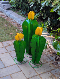 Cactus Family Garden Decor of 3 Cactus Decorations for Your Yard | Hand Painted Lifelike Metal Cactus, Mexican Yard Art, Sizes = 17"-27"