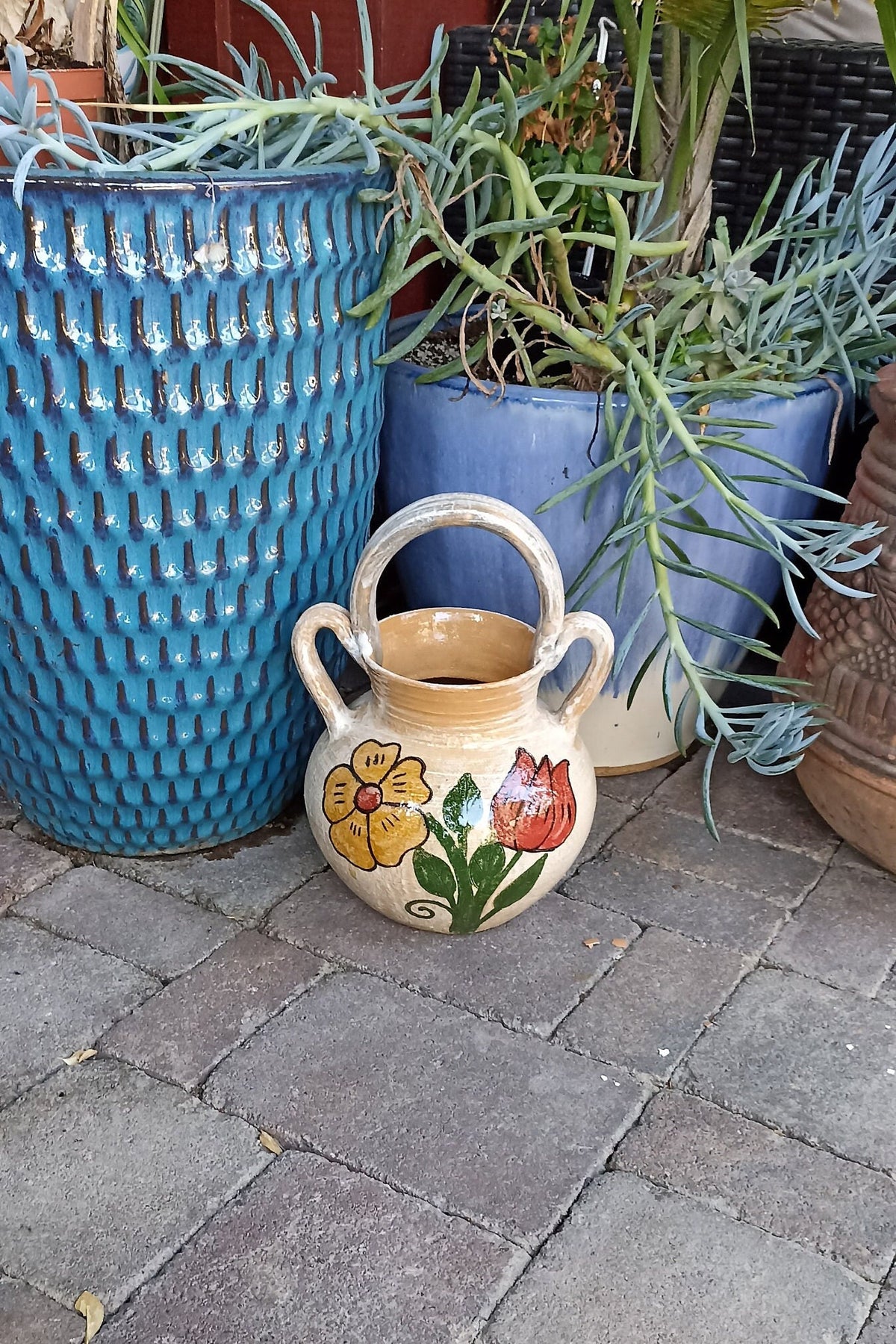 Planter+ Handles, Ceramic Flower Pot, Handmade Mexican Pottery from Atzompa, Mexico, Home Decor, Indoor or Outdoor Decor, Charming Plant Pot