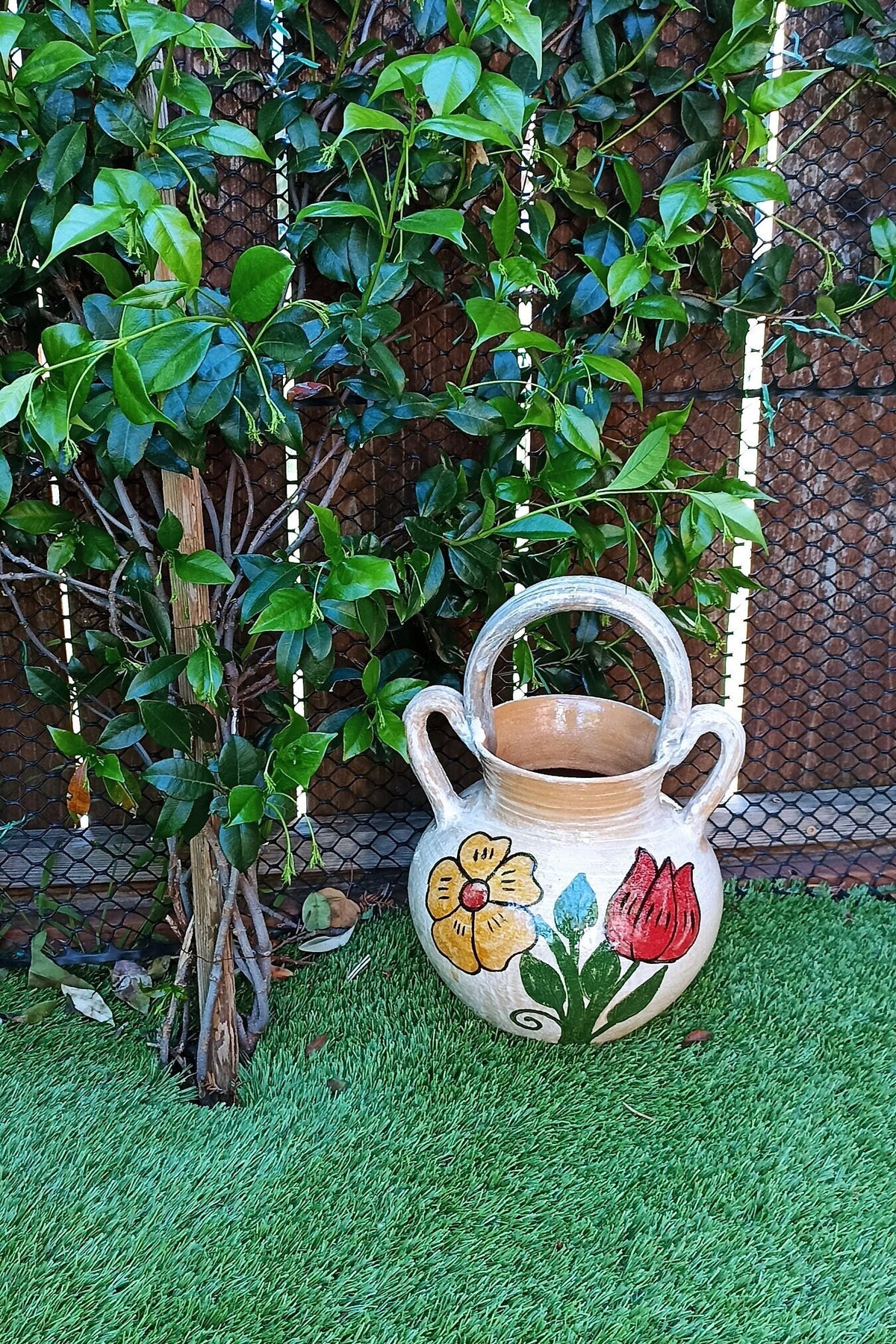 Planter+ Handles, Ceramic Flower Pot, Handmade Mexican Pottery from Atzompa, Mexico, Home Decor, Indoor or Outdoor Decor, Charming Plant Pot