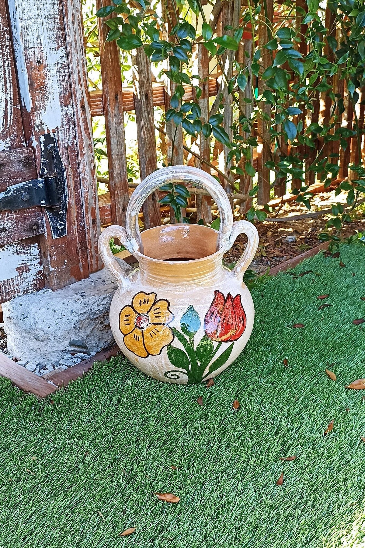 Planter+ Handles, Ceramic Flower Pot, Handmade Mexican Pottery from Atzompa, Mexico, Home Decor, Indoor or Outdoor Decor, Charming Plant Pot