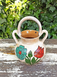 Planter+ Handles, Ceramic Flower Pot, Handmade Mexican Pottery from Atzompa, Mexico, Home Decor, Indoor or Outdoor Decor, Charming Plant Pot