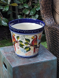 Parrots Flower Pot | 10.5" Round Ceramic Planter is Handmade Talavera Pottery - Use as Outdoor Garden Decor, Indoor Home Decor, Centerpiece