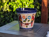Parrots Flower Pot | 10.5" Round Ceramic Planter is Handmade Talavera Pottery - Use as Outdoor Garden Decor, Indoor Home Decor, Centerpiece