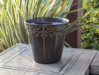 Black & Gold Flower Pot | 10.5" Round Ceramic Planter is Handmade Talavera Pottery for Outdoor Garden Decor, Indoor Home Decor, Centerpiece