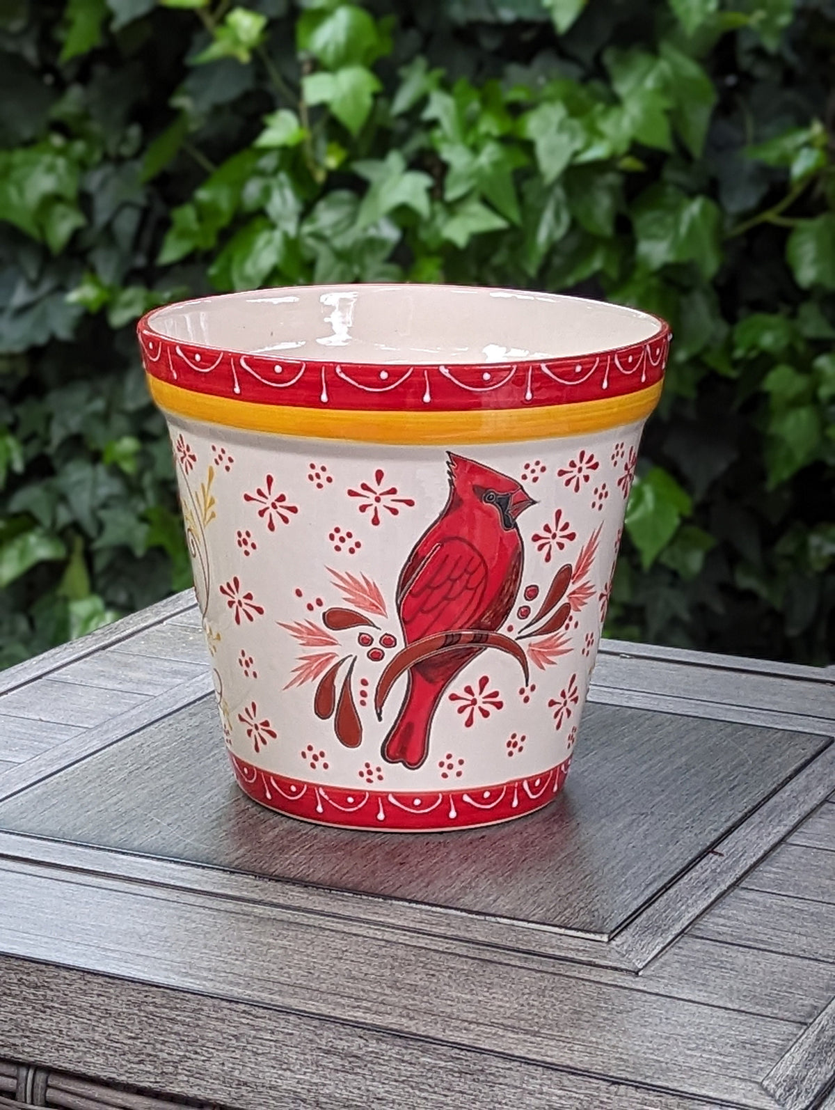 Cardinal Flower Pot | 10.5"Round Ceramic Planter is Handmade Mexican Pottery - Use as Outdoor Garden Decor, Indoor Home Decor, Centerpiece