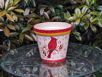 Cardinal Flower Pot | 10.5"Round Ceramic Planter is Handmade Mexican Pottery - Use as Outdoor Garden Decor, Indoor Home Decor, Centerpiece