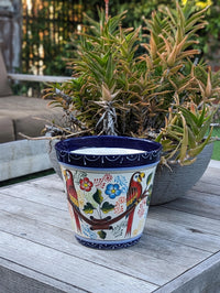 Parrots Flower Pot | 10.5" Round Ceramic Planter is Handmade Talavera Pottery - Use as Outdoor Garden Decor, Indoor Home Decor, Centerpiece