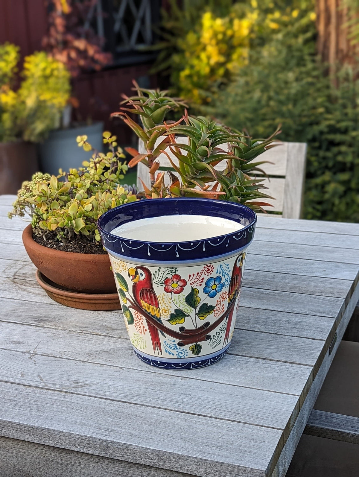 Parrots Flower Pot | 10.5" Round Ceramic Planter is Handmade Talavera Pottery - Use as Outdoor Garden Decor, Indoor Home Decor, Centerpiece