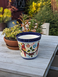 Parrots Flower Pot | 10.5" Round Ceramic Planter is Handmade Talavera Pottery - Use as Outdoor Garden Decor, Indoor Home Decor, Centerpiece