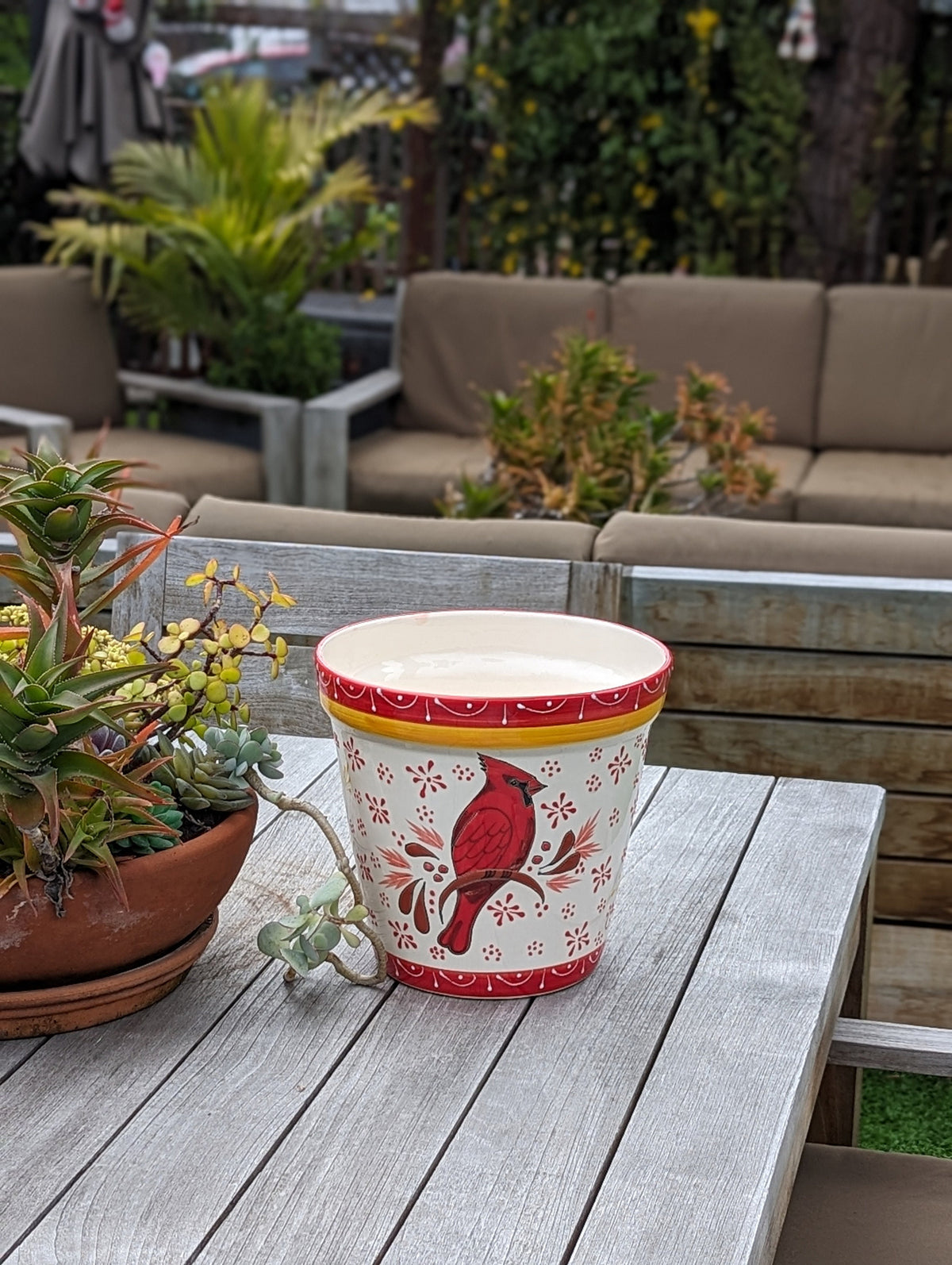 Cardinal Flower Pot | 10.5"Round Ceramic Planter is Handmade Mexican Pottery - Use as Outdoor Garden Decor, Indoor Home Decor, Centerpiece