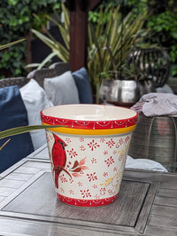 Cardinal Flower Pot | 10.5"Round Ceramic Planter is Handmade Mexican Pottery - Use as Outdoor Garden Decor, Indoor Home Decor, Centerpiece