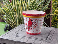 Cardinal Flower Pot | 10.5"Round Ceramic Planter is Handmade Mexican Pottery - Use as Outdoor Garden Decor, Indoor Home Decor, Centerpiece