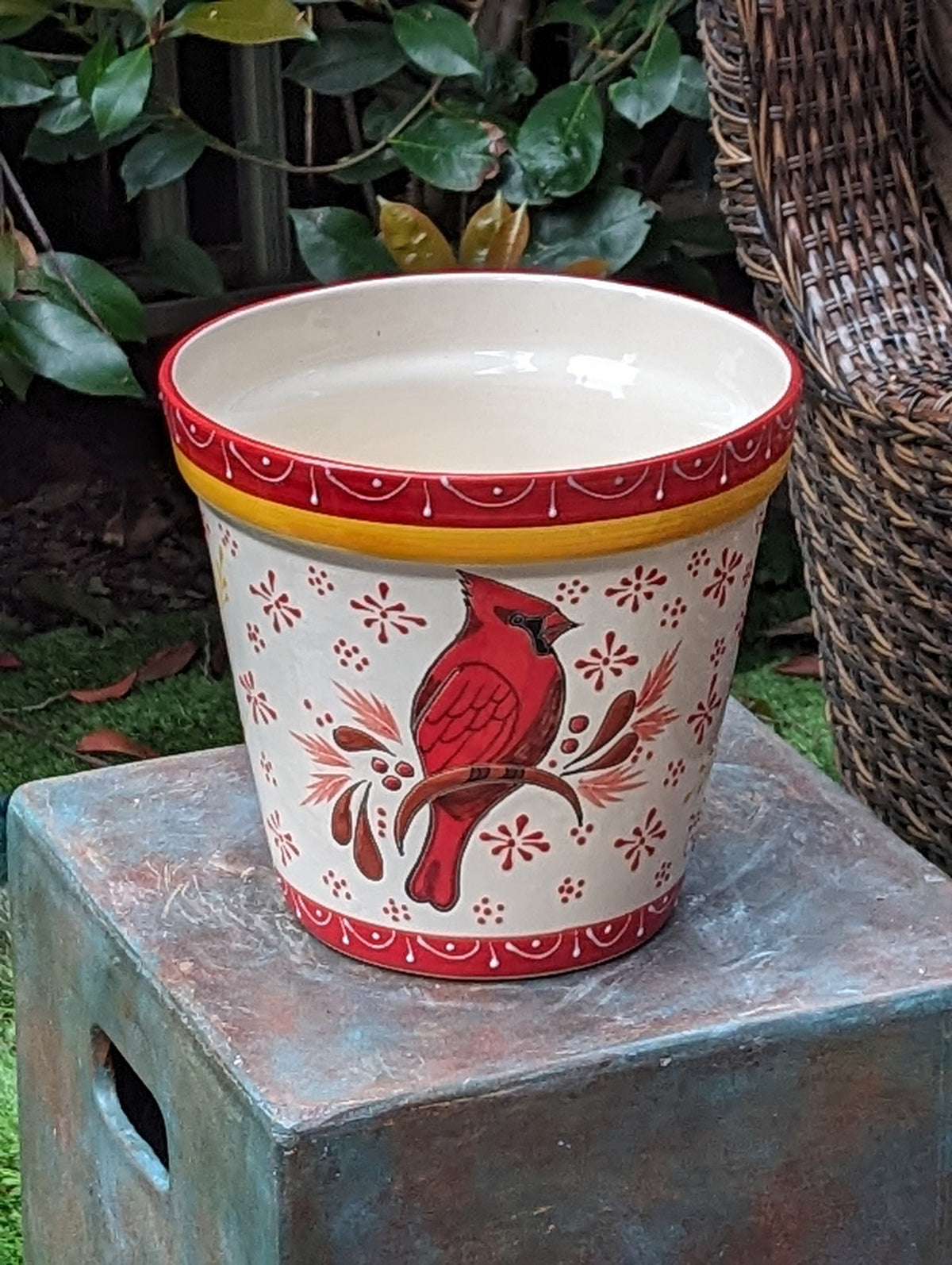 Cardinal Flower Pot | 10.5"Round Ceramic Planter is Handmade Mexican Pottery - Use as Outdoor Garden Decor, Indoor Home Decor, Centerpiece