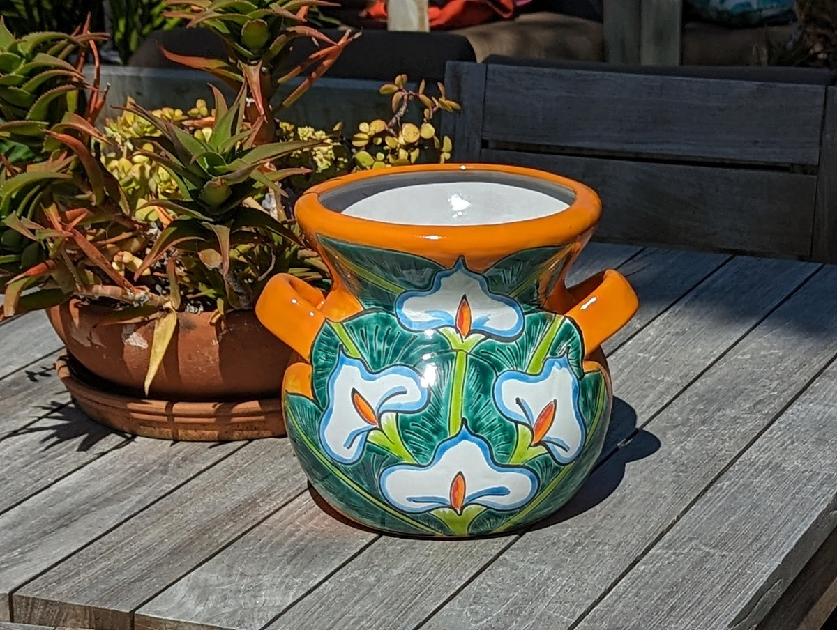Stunning 10.5" Round Planter, Talavera Ceramic Flower Pot, Use Handmade Pottery for Outdoor Garden Decor or Indoor Home Decor, Unique Gift