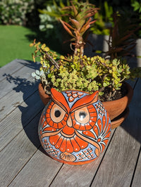 Ceramic Owl Flower Pot - Handmade Talavera Pottery, Mexico Home Decor, Indoor or Outdoor Planter