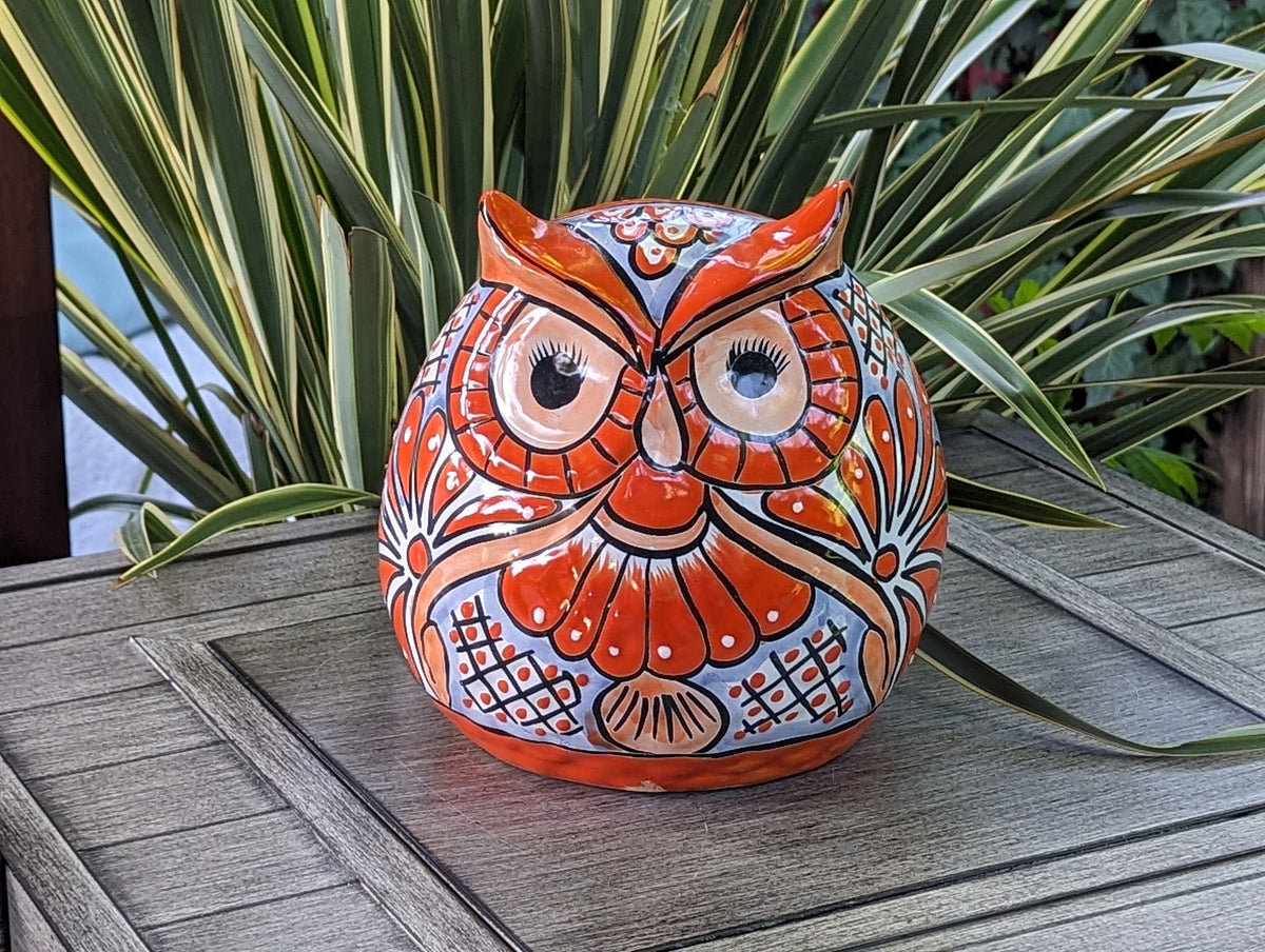 Ceramic Owl Flower Pot - Handmade Talavera Pottery, Mexico Home Decor, Indoor or Outdoor Planter