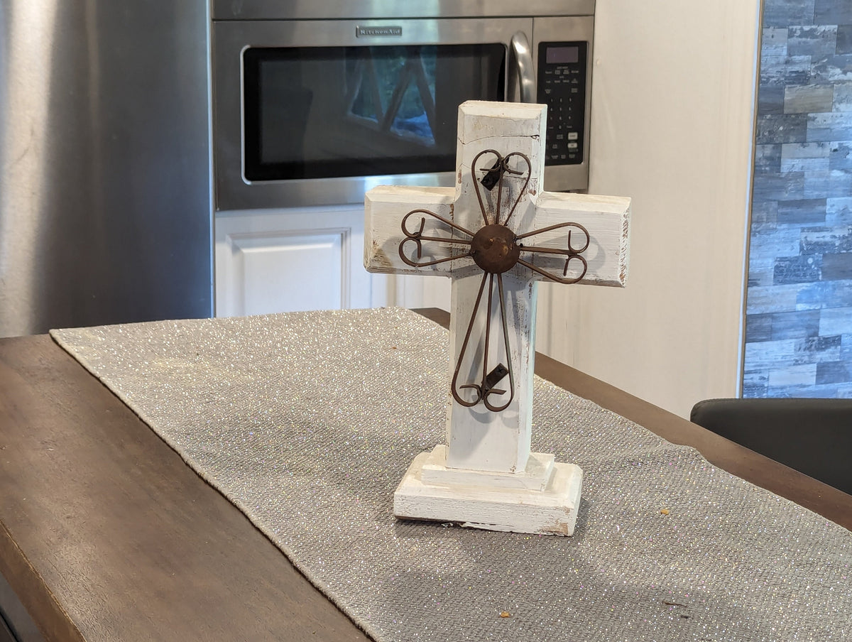 White Wooden Cross Decor & Mexican Art | Decorative Cross is Indoor Home Decor Handmade by Skilled Craftsman in Mexico