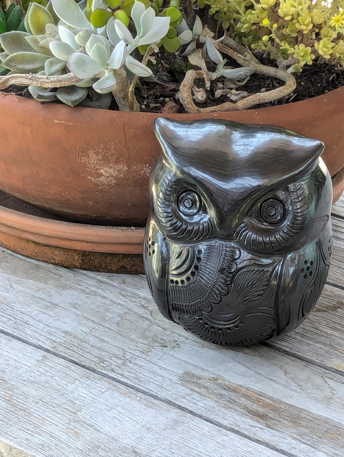Ceramic Black Owl, Handmade Decorative Owl Statue Home Decor, Wise Owl Shelf Decor
