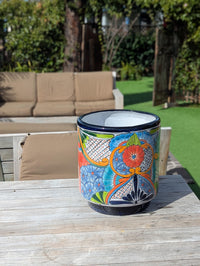 14" Tall Round Flower Pot is Colorful Talavera Ceramic Planter, Handmade Mexican Pottery | Garden Art, Home Decor or Housewarming Gift