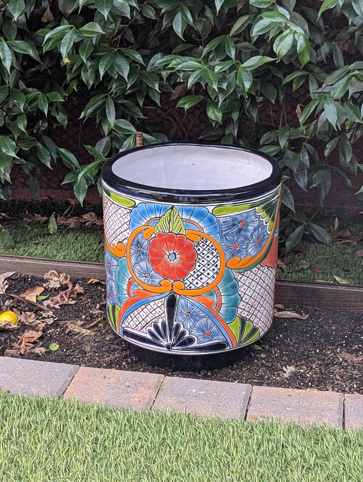 14" Tall Round Flower Pot is Colorful Talavera Ceramic Planter, Handmade Mexican Pottery | Garden Art, Home Decor or Housewarming Gift