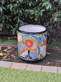 14" Tall Round Flower Pot is Colorful Talavera Ceramic Planter, Handmade Mexican Pottery | Garden Art, Home Decor or Housewarming Gift