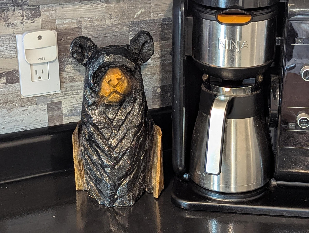 Black Bear Home Decor & Yard Art | Handmade by Chainsaw in Texas Wooden Statue for Your Kitchen Counter, Home Accent or Yard Art