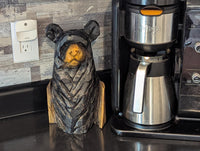 Black Bear Home Decor & Yard Art | Handmade by Chainsaw in Texas Wooden Statue for Your Kitchen Counter, Home Accent or Yard Art