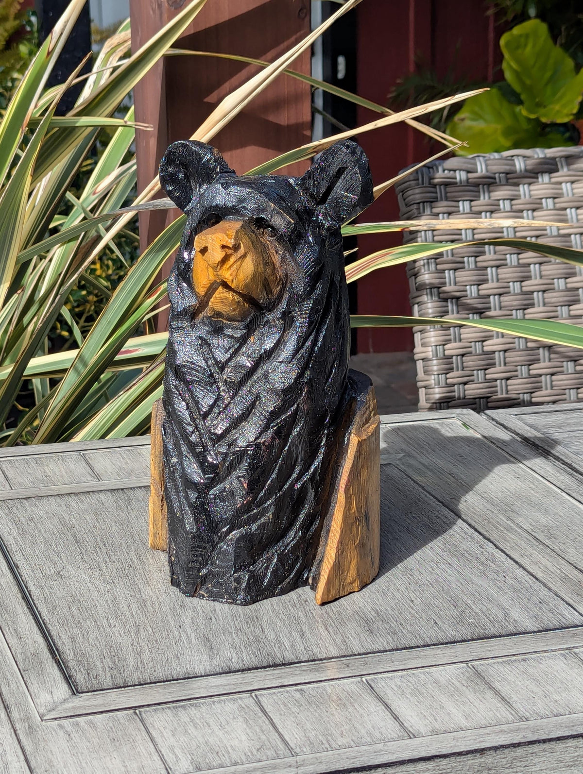 Black Bear Home Decor & Yard Art | Handmade by Chainsaw in Texas Wooden Statue for Your Kitchen Counter, Home Accent or Yard Art