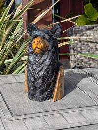 Black Bear Home Decor & Yard Art | Handmade by Chainsaw in Texas Wooden Statue for Your Kitchen Counter, Home Accent or Yard Art