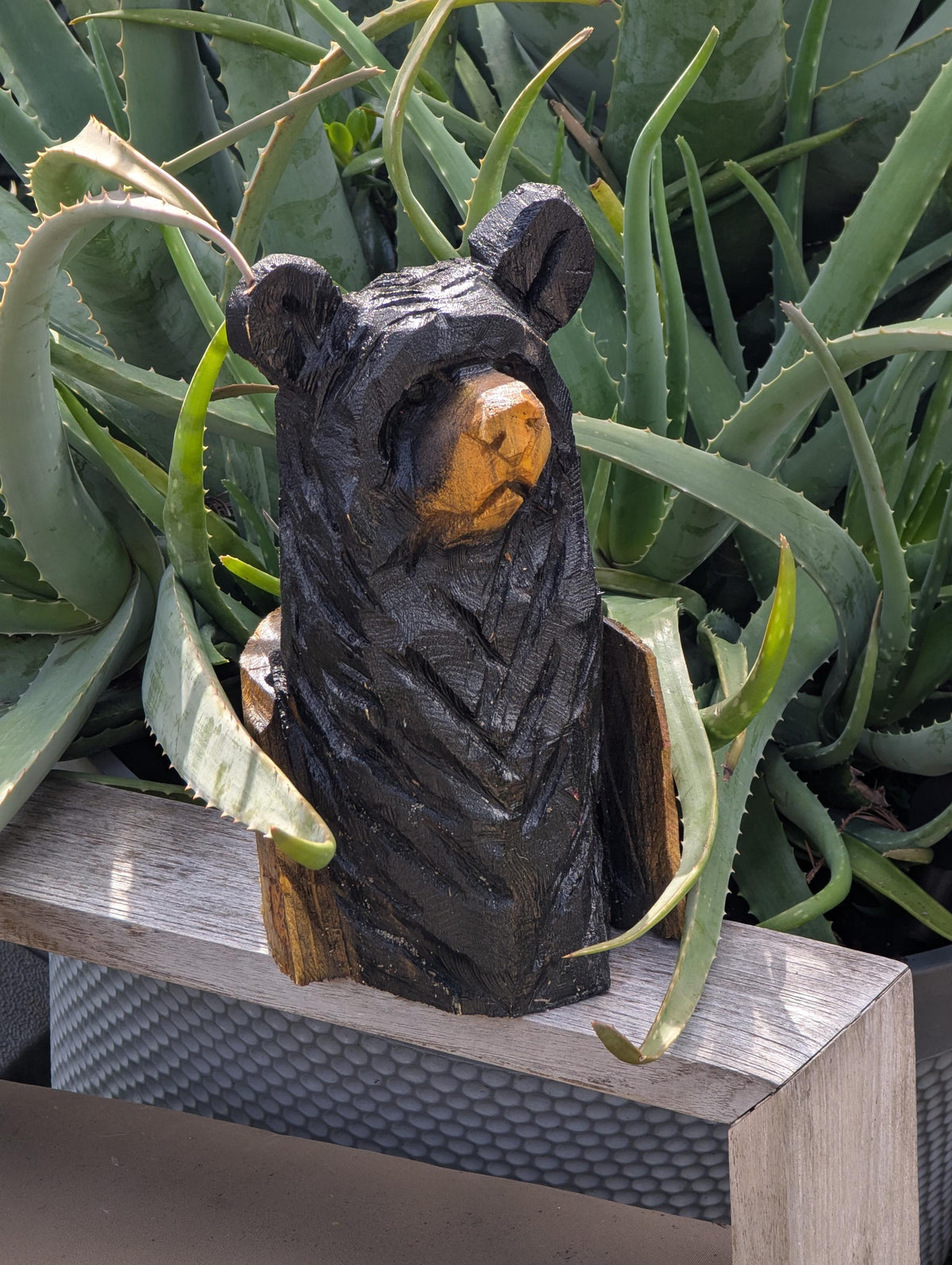 Black Bear Home Decor & Yard Art | Handmade by Chainsaw in Texas Wooden Statue for Your Kitchen Counter, Home Accent or Yard Art