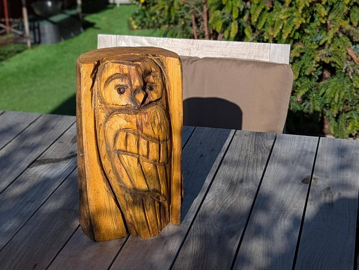 Barn Owl Outdoor Decor | Original Chainsaw Yard Art to Enhance Your Porch, Patio, Garden or Backyard with this Nocturnal, Moonlight Guardian