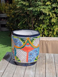 14" Tall Round Flower Pot is Colorful Talavera Ceramic Planter, Handmade Mexican Pottery | Garden Art, Home Decor or Housewarming Gift