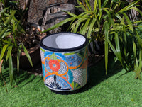 14" Tall Round Flower Pot is Colorful Talavera Ceramic Planter, Handmade Mexican Pottery | Garden Art, Home Decor or Housewarming Gift