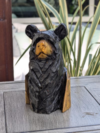 Black Bear Home Decor & Yard Art | Handmade by Chainsaw in Texas Wooden Statue for Your Kitchen Counter, Home Accent or Yard Art