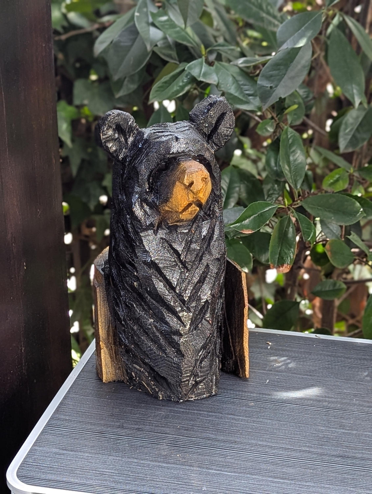 Black Bear Home Decor & Yard Art | Handmade by Chainsaw in Texas Wooden Statue for Your Kitchen Counter, Home Accent or Yard Art